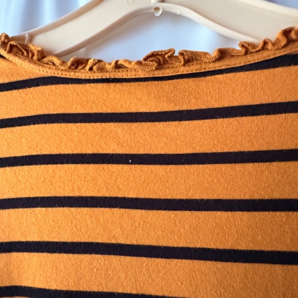 Ella Rafaella Long Sleeve Tan & Black Striped Top Ruffled Neck Elastic Cuffs XL - Picture 4 of 8